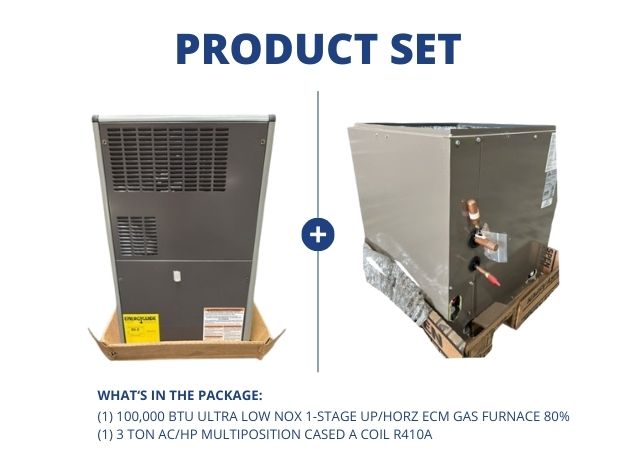 100,000 BTU Ultra Low NOx 1-Stg Up/Horz ECM Gas Furnace 80% and 3 Ton AC/HP Multi Cased A Coil R410A