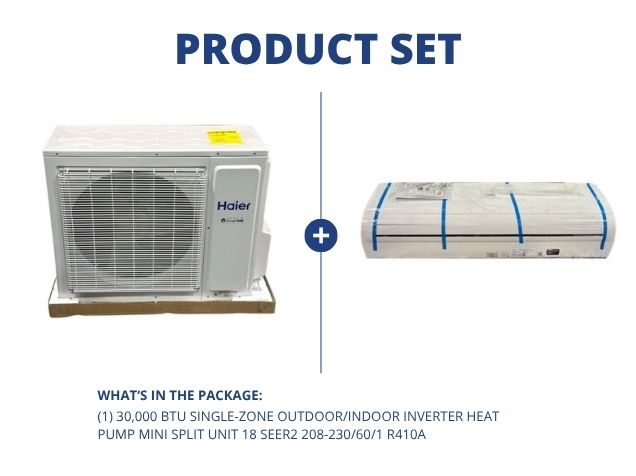 30,000 BTU Single-Zone Outdoor/Indoor Inverter Heat Pump Mini Split Unit 18 SEER2 208-230/60/1 R410A