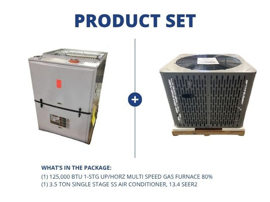 125,000 BTU 1-Stg Up/Horz ECM Multi Speed Gas Furnace 80% and 3.5 Ton 1-Stg SS Air Conditioner R410A
