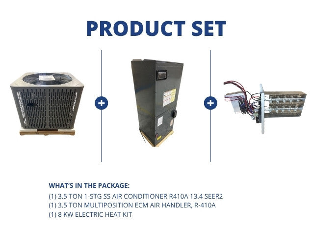 3.5 Ton 1-Stg SS AC R-410A 13.4 SEER2 with 3.5 Ton Multi ECM Air Handler with 8 kW Electric Heat Kit