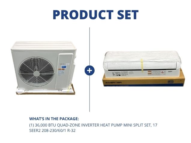 36,000 BTU Quad-Zone Inverter Heat Pump Mini Split Set, 17 SEER2 208-230/60/1 R-32