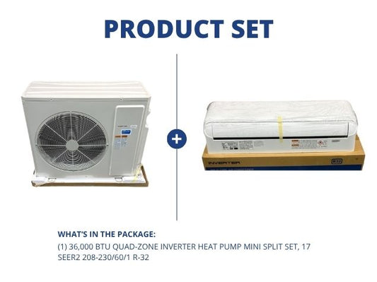 36,000 BTU Quad-Zone Inverter Heat Pump Mini Split Set, 17 SEER2 208-230/60/1 R-32