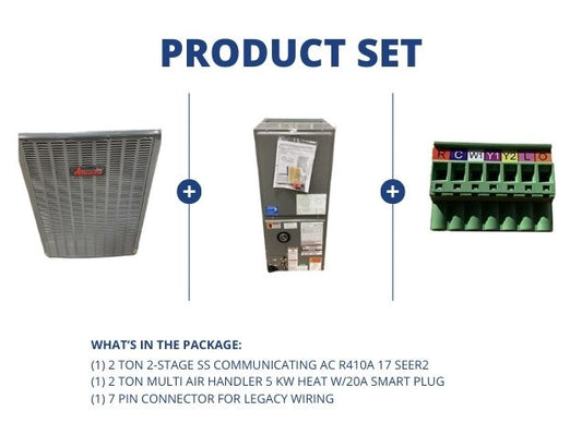 2 Ton 2-Stg SS Comm AC 17 SEER2, 2 Ton Multi Air Handler 5 Kw Heat w/20A Smart Plug, 7 Pin Connector