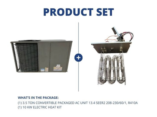 3.5 Ton Convertible Packaged AC Unit 13.4 SEER2 208-230/60/1, R410A and 10 Kw Electric Heat Kit