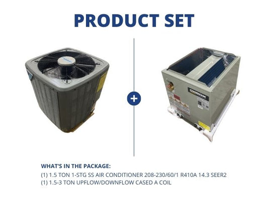 1.5 Ton 1-Stg SS AC 208-230/60/1 R410A 14.3 SEER2 and 1.5-3 Ton Upflow/Downflow Cased A Coil, R410A