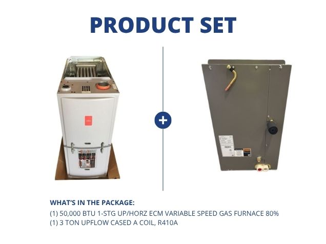 50,000 BTU Single-Stage Up/Horz Variable Speed Gas Furnace 80% with 3 Ton Upflow Cased A Coil, R410A
