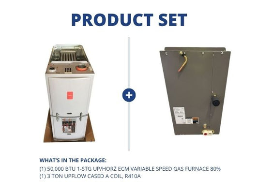 50,000 BTU Single-Stage Up/Horz Variable Speed Gas Furnace 80% with 3 Ton Upflow Cased A Coil, R410A