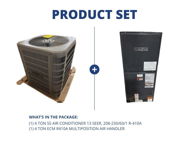 4 Ton SS Air Conditioner 13 SEER, 208-230/60/1 R-410A with 4 Ton ECM R410A Multiposition Air Handler