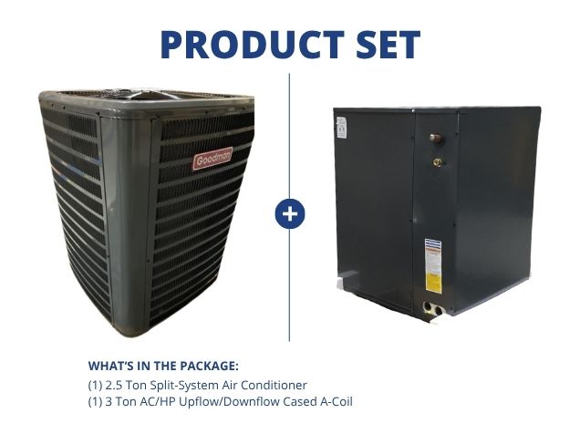 2.5 Ton Split-System Air Conditioner 208-230/60/1, 14.3 SEER2 and 3 Ton Upflow/Downflow Cased A-Coil