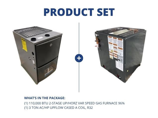 110,000 BTU 2-Stage Up/Horz ECM Var Speed Gas Furnace 96% with 3 Ton AC/HP Upflow Cased A Coil, R32