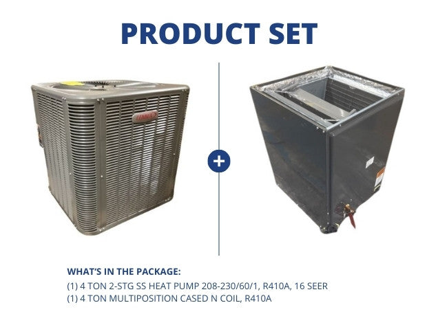 4 Ton 2-Stg SS Heat Pump 208-230/60/1, R410A, 16 SEER with 4 Ton Multiposition Cased N Coil, R410A