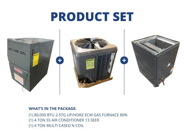80,000 BTU 2-Stg Up/Horz ECM Gas Furnace 80% with 4 Ton SS AC 13 SEER with 4 Ton Multi Cased N Coil