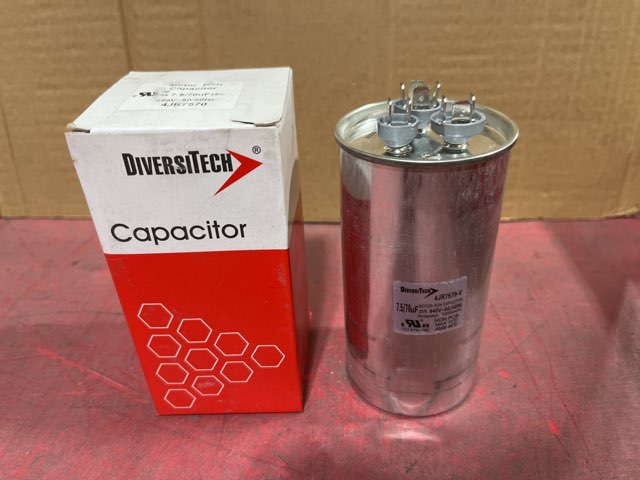 440 Vac, 70+7.5MFD 50/60 Hz, Round Capacitor