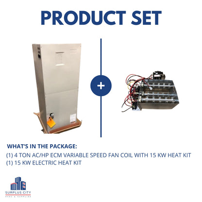 Fancoil multifán de 4 toneladas con ECM de CA/CA, velocidad variable, con kit de calefacción de 15 Kw, 16 SEER 208-230/60/1 R-410A CFM: 680-1800