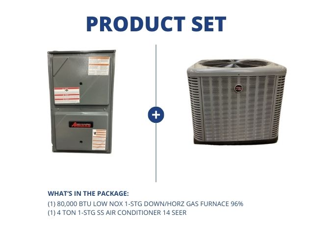 80,000 BTU Low NOx 1-Stg Down/Horz Gas Furnace 96% with 4 Ton 1-Stg SS Air Conditioner R410A 14 SEER