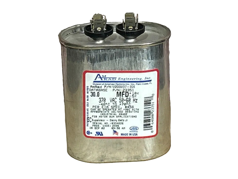 370 Vac, 30MFD 50/60 Hz, Oval Capacitor