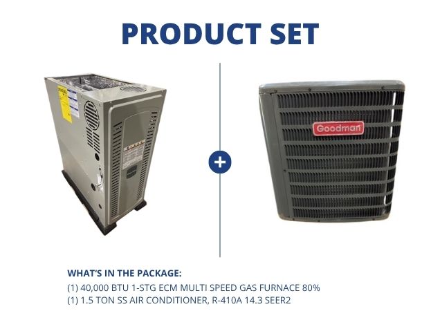 40,000 BTU 1-Stg ECM Multi Speed Gas Furnace 80% with 1.5 Ton SS Air Conditioner, R-410A 14.3 SEER2