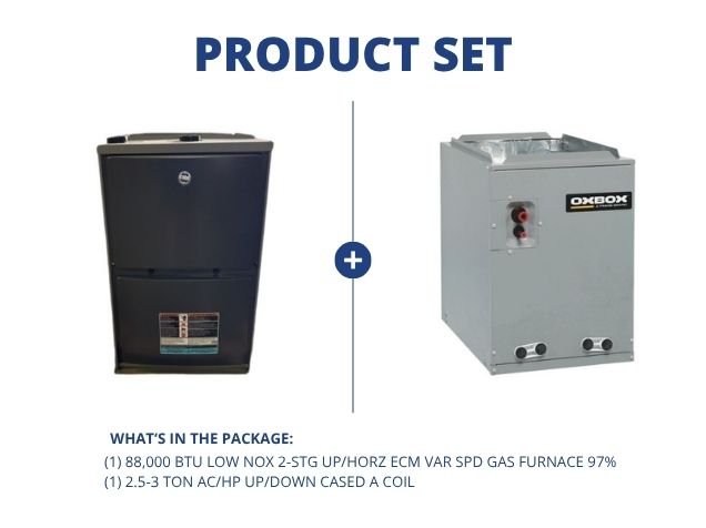 88,000 BTU Low NOx 2-Stg Up/Horz Var Spd Gas Furnace 97% with 2.5-3 Ton AC/HP Up/Down Cased A Coil