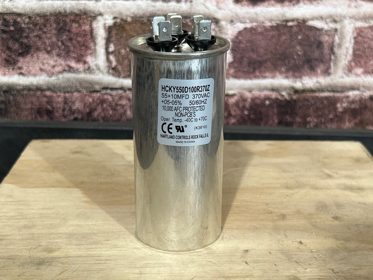 370 Vac, 55+10MFD 50/60 Hz, Round Capacitor