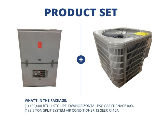 100,000 BTU 1-Stg Upflow/Horizontal ECM Gas Furnace 80% and 3.5 Ton SS Air Conditioner 13 SEER R410A