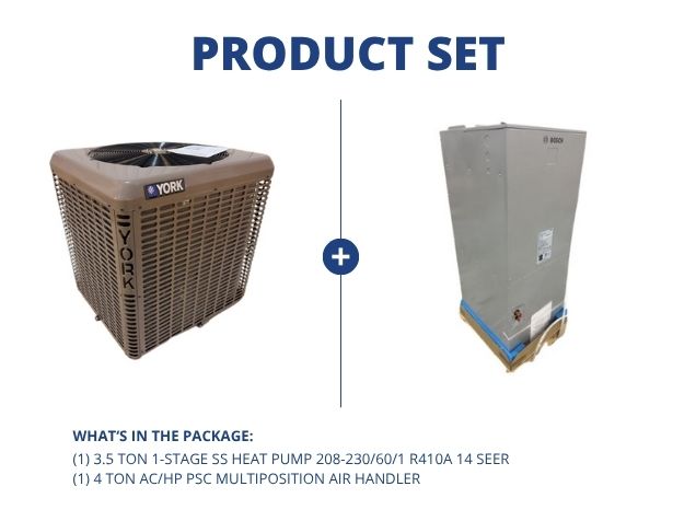 3.5 Ton 1-Stg SS Heat Pump 208-230/60/1 R410A 14 SEER with 4 Ton AC/HP PSC Multiposition Air Handler