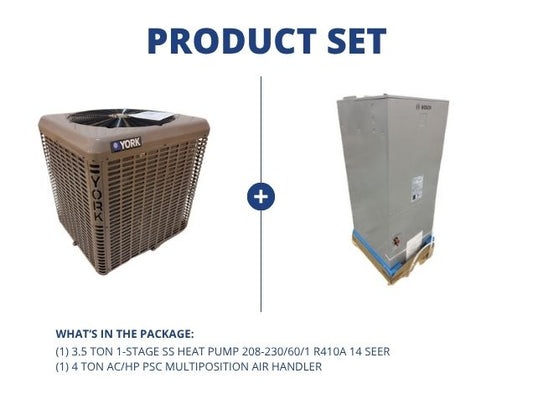 3.5 Ton 1-Stg SS Heat Pump 208-230/60/1 R410A 14 SEER with 4 Ton AC/HP PSC Multiposition Air Handler