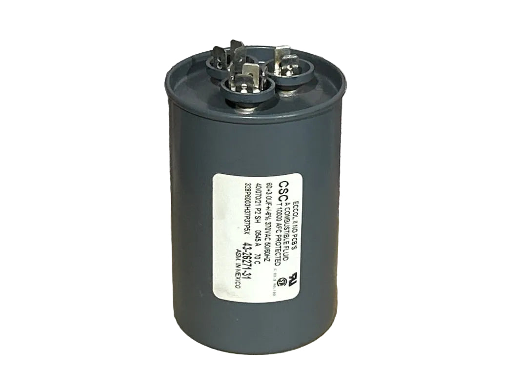 370 Vac, 60+3MFD 50/60 Hz, Round Capacitor