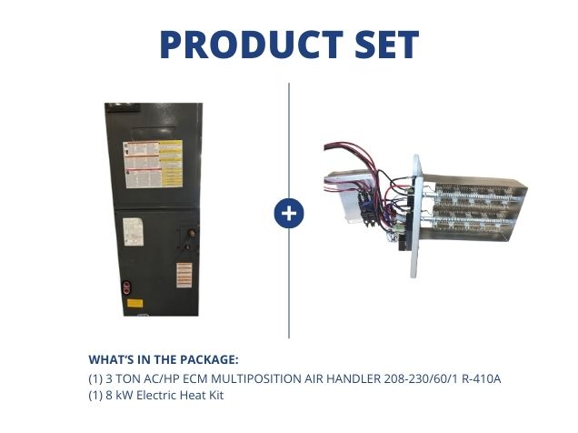 3 Ton AC/HP ECM Multiposition Air Handler 208-230/60/1 R-410A CFM 1185 with 8 kW Electric Heat Kit