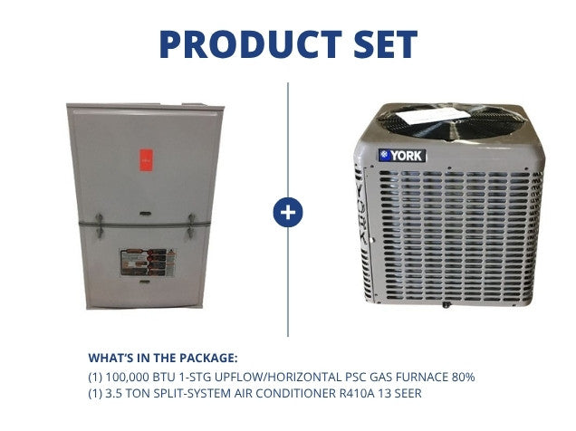 100,000 BTU 1-Stg Upflow/Horizontal ECM Gas Furnace 80% and 3.5 Ton SS Air Conditioner R410A 13 SEER