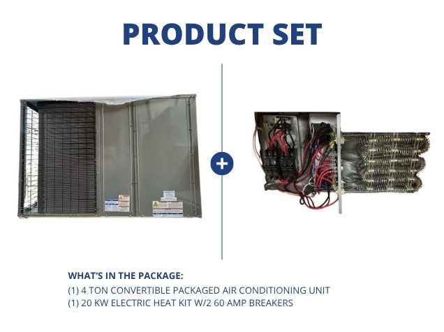 4 Ton Convertible Packaged Air Conditioning Unit and 20 Kw Electric Heat Kit W/2 60 Amp Breakers