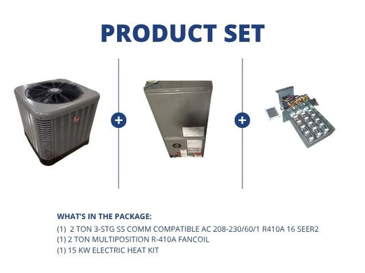 2 Ton SS Comm Compatible AC 16 SEER2, 2 Ton Multiposition R410A Fancoil with 15 kW Electric Heat Kit