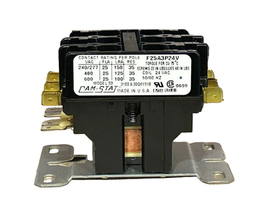 24 V, 50/60 Hz, 25 Amps 3 Pole Contactor