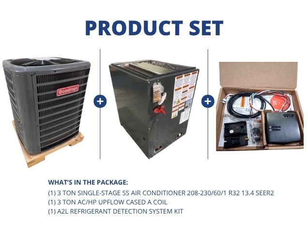 3 Ton 1-Stage SS AC 208-230/60/1 R32 13.4 SEER2, 3 Ton AC/HP Upflow Cased A Coil with A2L RDS Kit