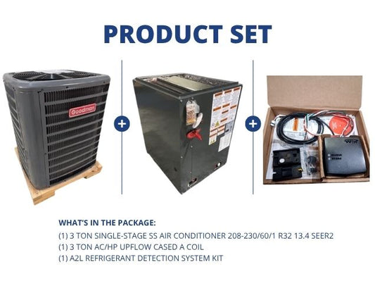 3 Ton 1-Stage SS AC 208-230/60/1 R32 13.4 SEER2, 3 Ton AC/HP Upflow Cased A Coil with A2L RDS Kit