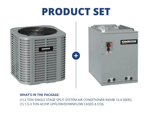 2 Ton 1-Stg SS Air Conditioner 208-230/60/1 R454B 13.4 SEER2 with 1.5-3 Ton AC/HP Up/Down Cased Coil