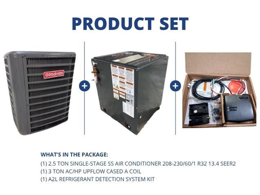 2.5 Ton 1-Stage SS AC 208-230/60/1 R32 13.4 SEER2, 3 Ton AC/HP Upflow Cased A Coil with A2L RDS Kit