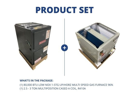 80,000 BTU Low NOx 1-Stg Up/Horz Multi Speed Gas Furnace 96% with 2.5-3 Ton Multiposition Cased Coil