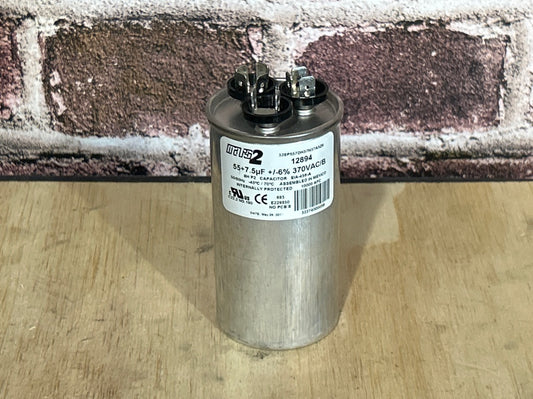 370 Vac, 55+7.5MFD 50/60 Hz, Round Capacitor
