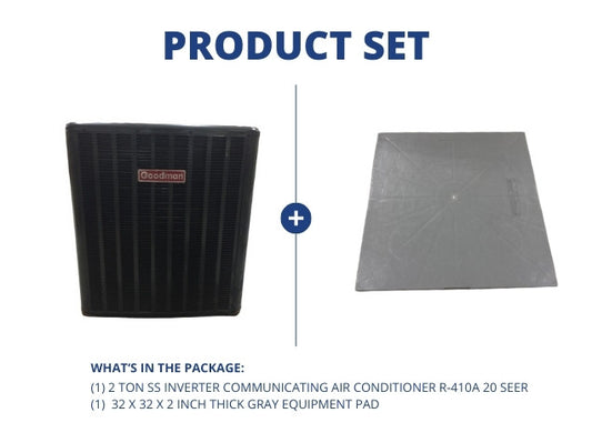 2 Ton SS Inverter Communicating Air Conditioner R-410A 20 SEER and 36" x 36" x 2" Gray Equipment Pad