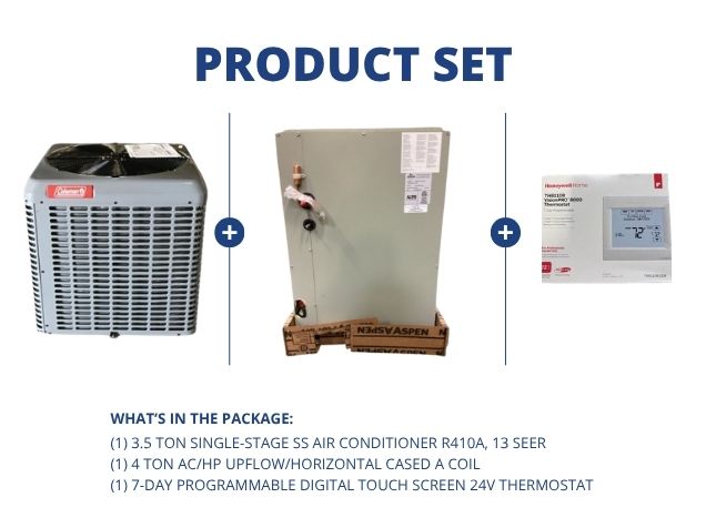 3.5 Ton SS Air Conditioner 208-230/60/1 R410A 13 SEER, 4 Ton AC/HP Up/Horz Cased A Coil, Thermostat