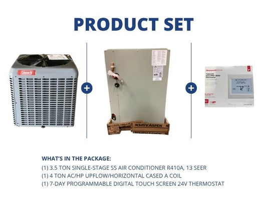 3.5 Ton SS Air Conditioner 208-230/60/1 R410A 13 SEER, 4 Ton AC/HP Up/Horz Cased A Coil, Thermostat