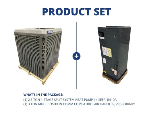 2.5 Ton 1-Stg SS Heat Pump 14 SEER and 3 Ton Multiposition Comm Compatible Air Handler, 208-230/60/1