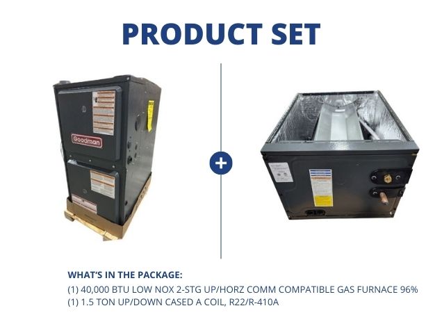 40,000 BTU Low NOx Up/Horz Comm Comp Gas Furnace 96% with 1.5 Ton Up/Down Cased A Coil, R22/R-410A