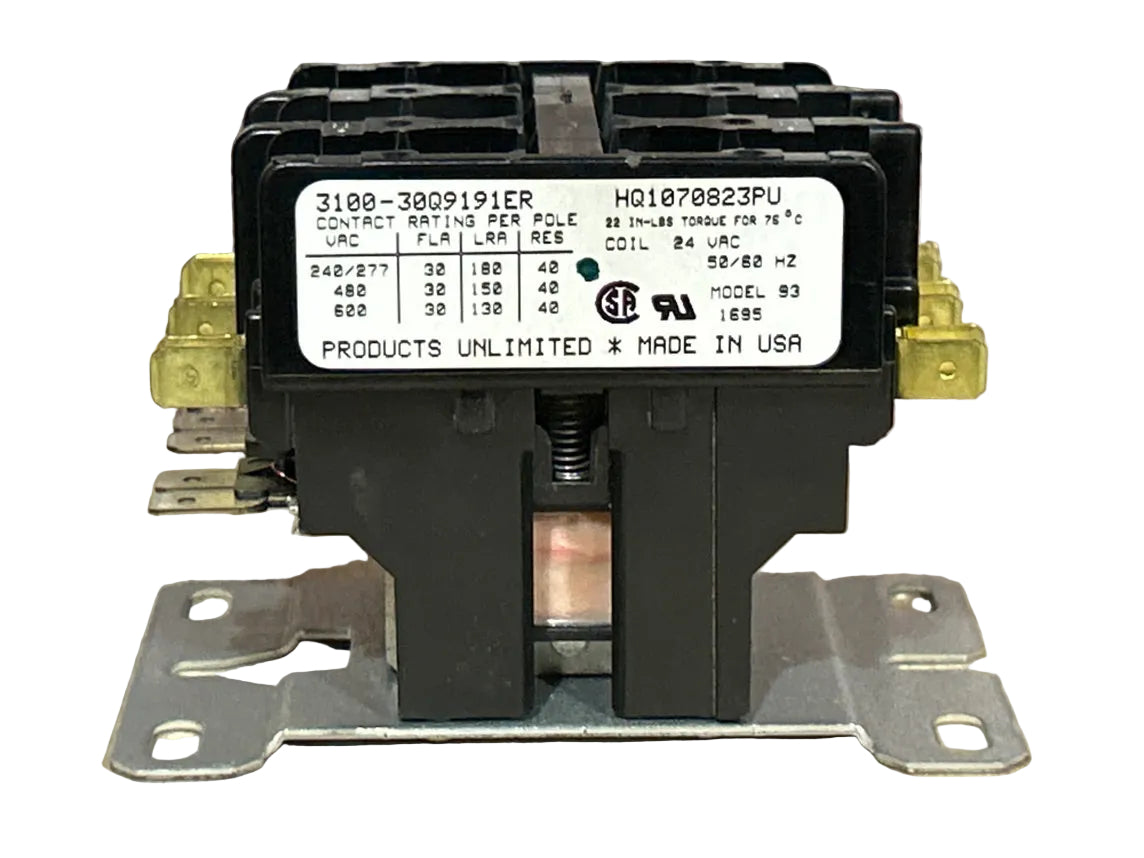 24 V, 50/60 Hz, 30 Amps 3 Pole Contactor