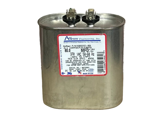 370 Vac, 80MFD 50/60 Hz, Oval Capacitor