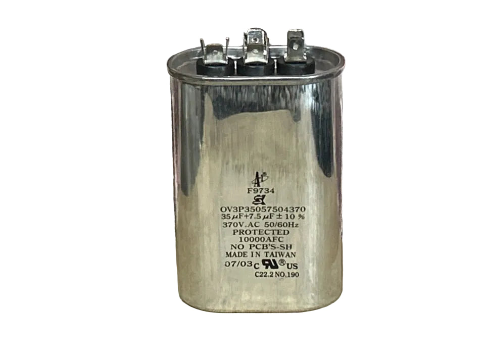 370 Vac, 35+7.5MFD 50/60 Hz, Oval Capacitor