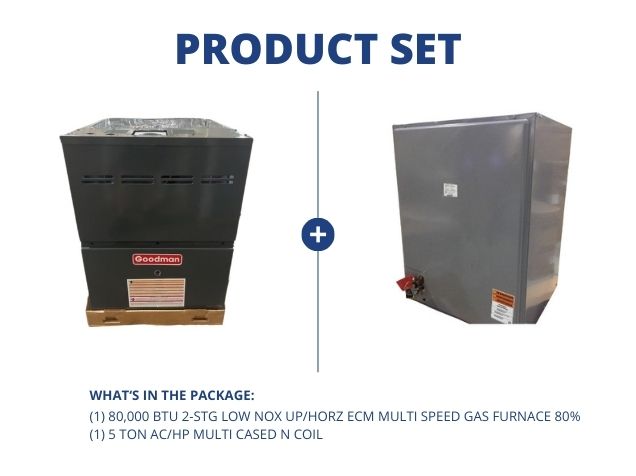 80,000 BTU 2-Stg Low Nox Up/Horz ECM Multi Speed Gas Furnace 80% and 5 Ton AC/HP Multi Cased N Coil