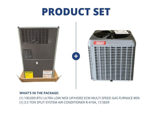 100,000 BTU Ultra Low NOx Up/Horz ECM Multi Speed Gas Furnace 80% and 3.5 Ton SS AC R-410A, 13 SEER