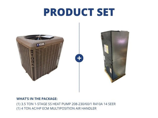 3.5 Ton 1-Stg SS Heat Pump 208-230/60/1 R410A 14 SEER with 4 Ton AC/HP ECM Multiposition Air Handler