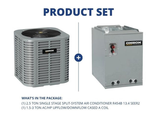 2.5 Ton 1-Stage Air Conditioner 208-230/60/1 R454B 13.4 SEER2 and 1.5-3 Ton AC/HP Up/Down Cased Coil